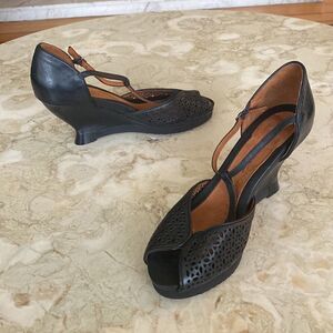 Gentle Souls Leather Peep Toe Wedge Sandals